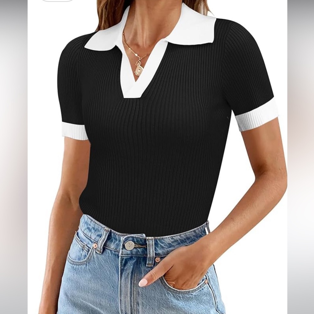 BLACK AND WHITE SWEATER POLO